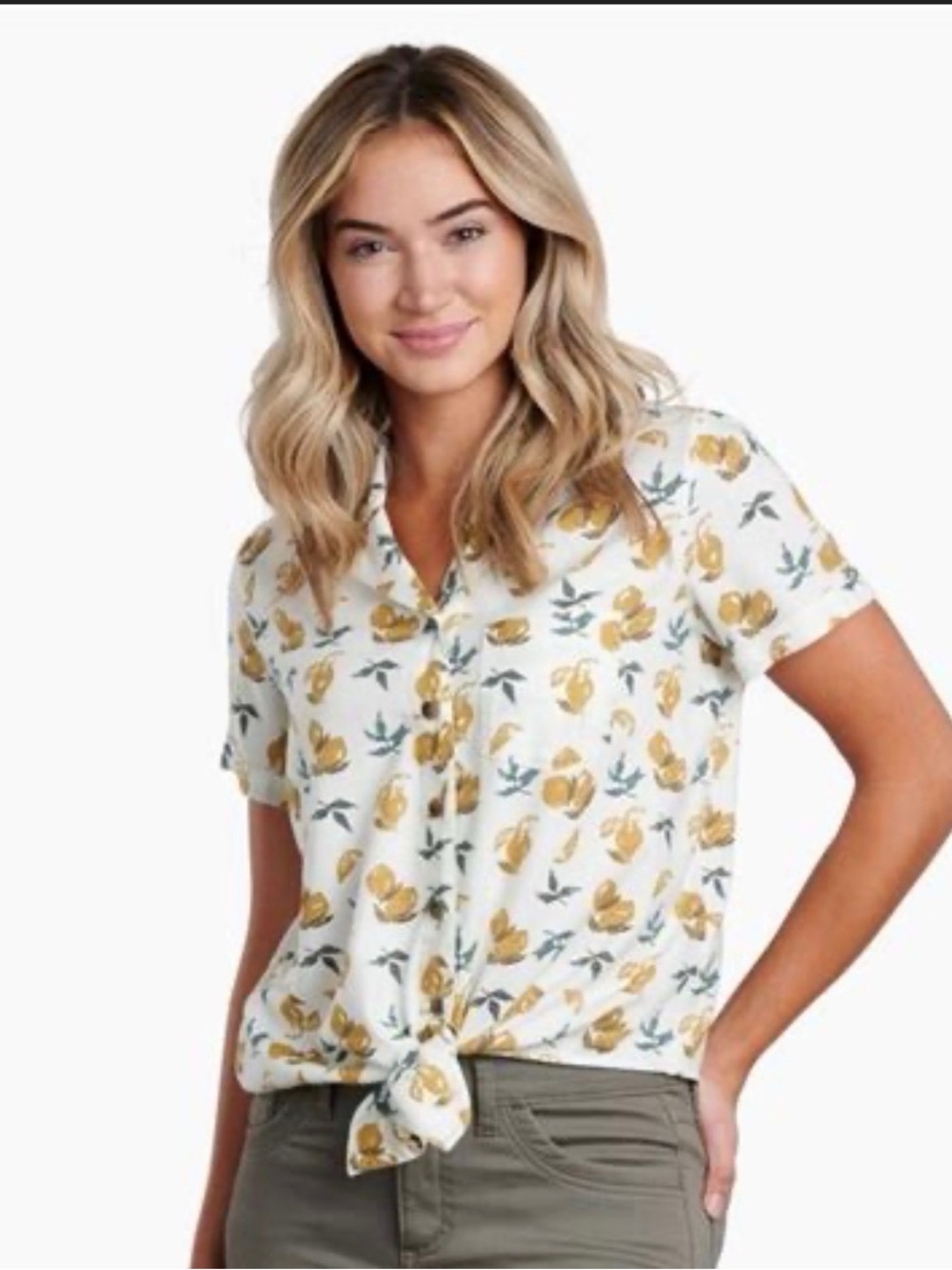Kuhl Womens White Floral Tie-Front Shirt